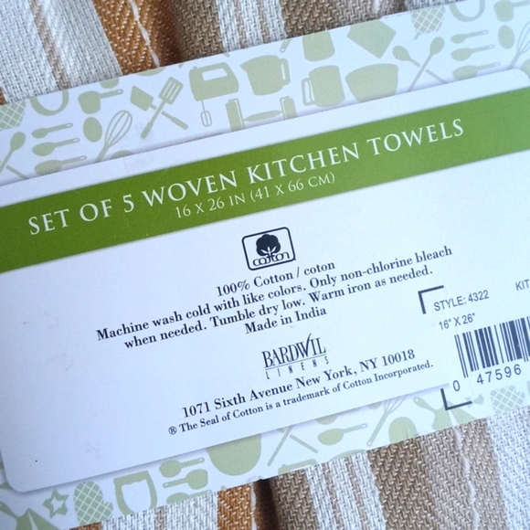 NWT Set Of 5 Woven Kitchen Towels 16" x 26" Khaki Natural Neutral Themed Colors - Picture 3 of 6